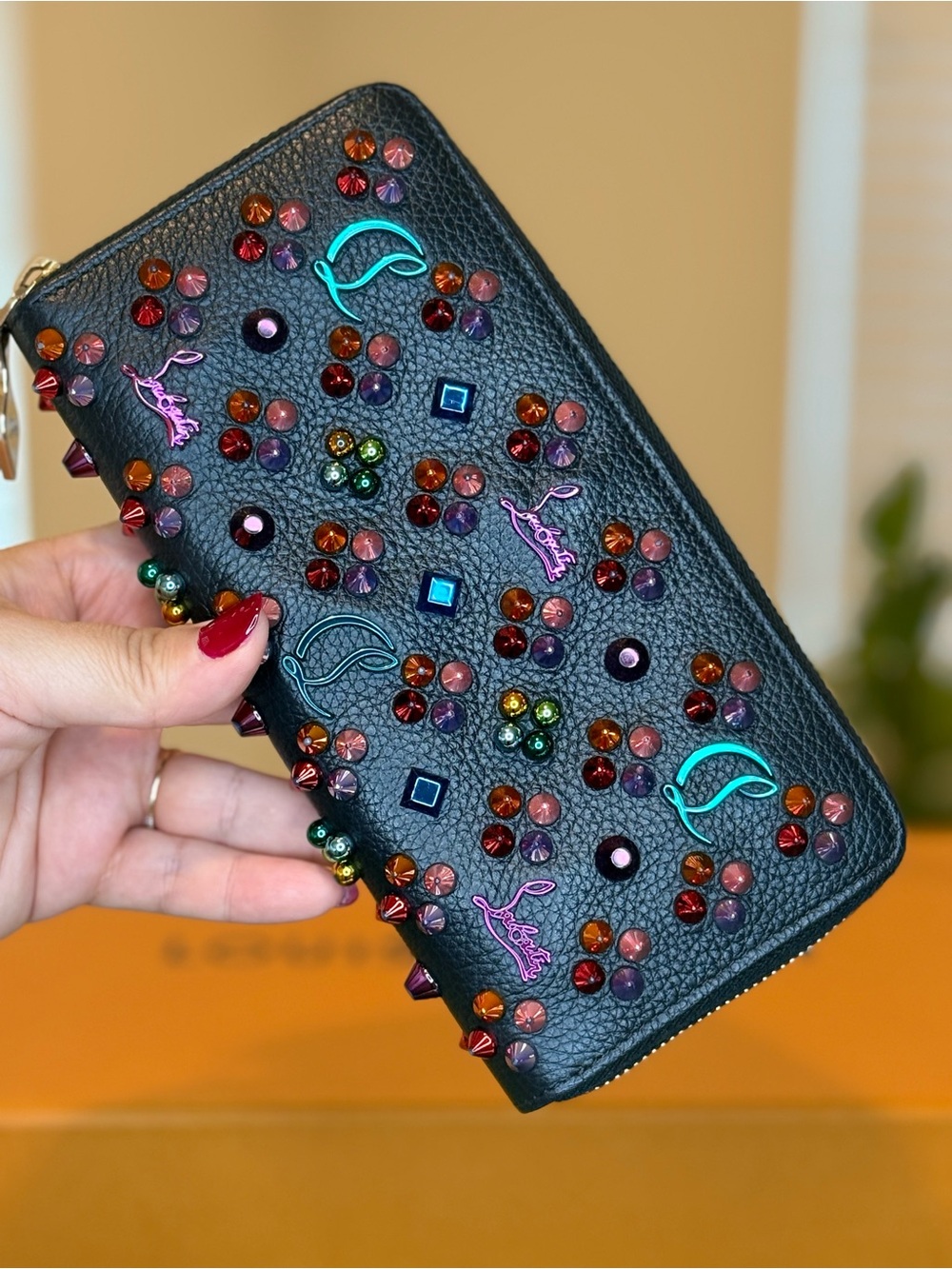 π³πππ π΅ππ Christian Louboutin Black Zip-Around Wallet with Multicolor Crystals - Picture 2 of 10